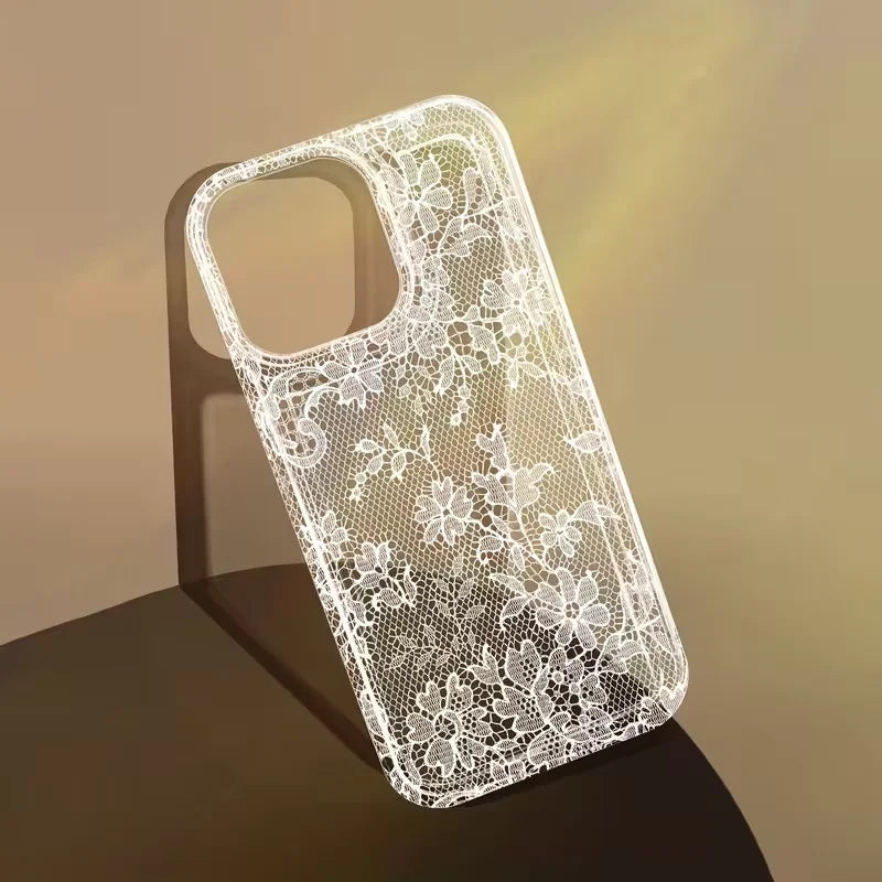 Elegant White Lace Pattern Clear Phone Case – Soft & Shockproof | iPhone 7 to 17 Pro Max, Air, SE, 16E