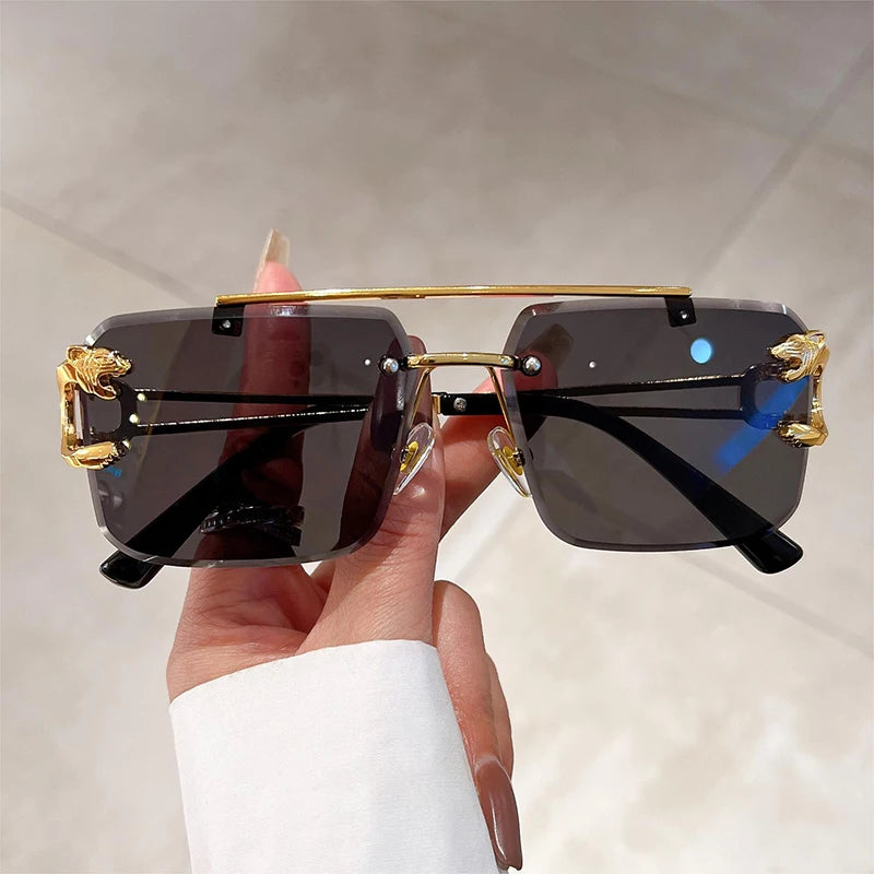 KAMMPT Vintage Rimless Sunglasses – UV400 Gradient Square Shades for Men & Women