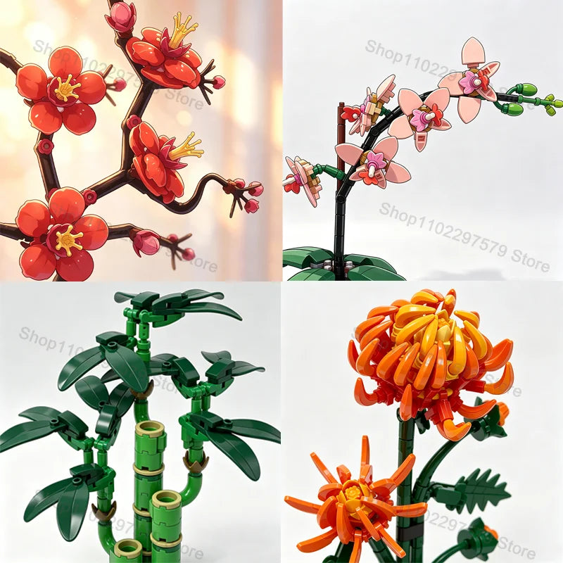 Bouquet Blossom Building Blocks Set Creative DIY Flower Toys for Kids and Adults Perfect for Holiday Party Decorations and Gifts