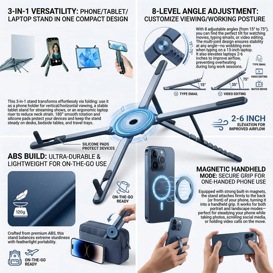 3-in-1 Magnetic Phone Holder & Foldable Tripod Stand