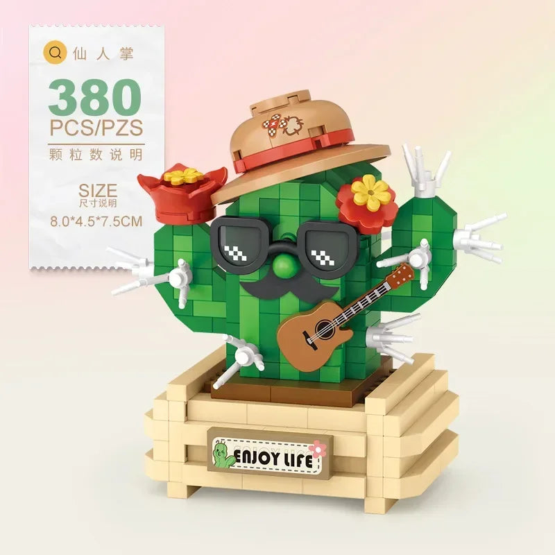 Mini Potted Succulent Flower Building Blocks DIY Cute Bouquet Model Ornaments Adult Children Assembly Toy Boys Girls Gift