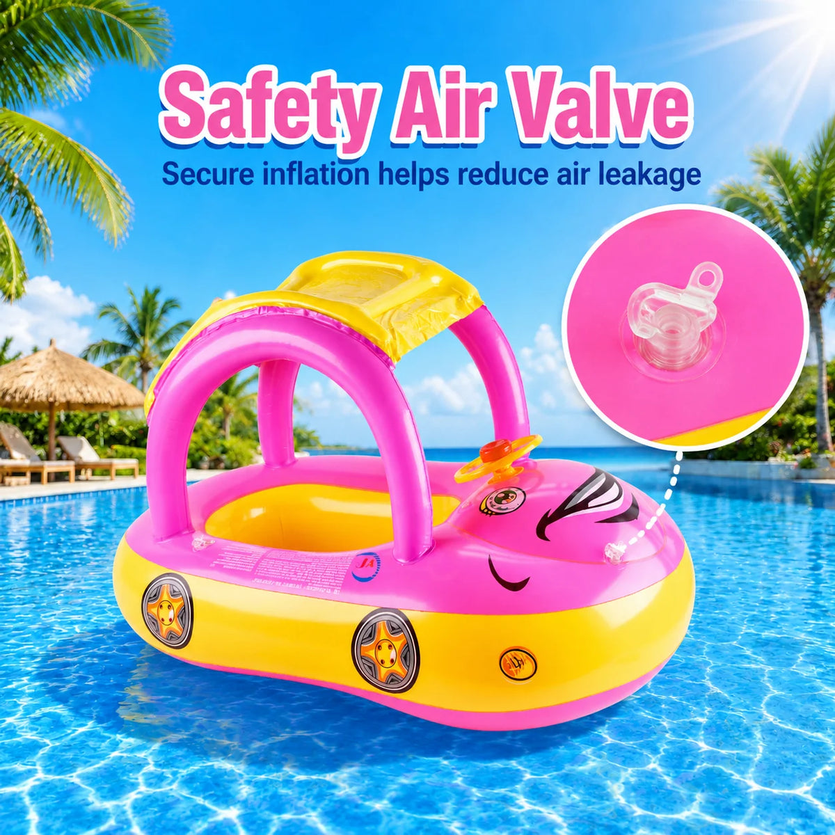 Inflatable Pool Float with Canopy & Steering Wheel – Sun Shade Summer Water Toy