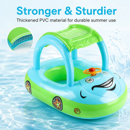 Inflatable Pool Float with Canopy & Steering Wheel – Sun Shade Summer Water Toy