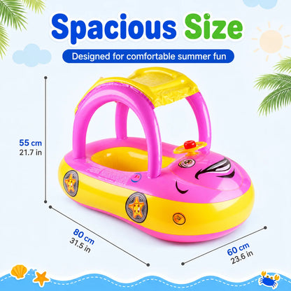 Inflatable Pool Float with Canopy & Steering Wheel – Sun Shade Summer Water Toy