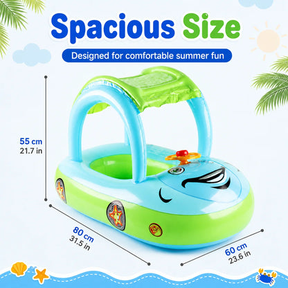 Inflatable Pool Float with Canopy & Steering Wheel – Sun Shade Summer Water Toy