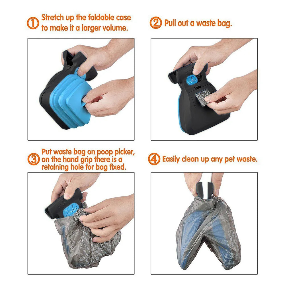 Dog Poop Bag Dispenser & Foldable Pooper Scooper – Travel-Ready Pet Waste Cleaner