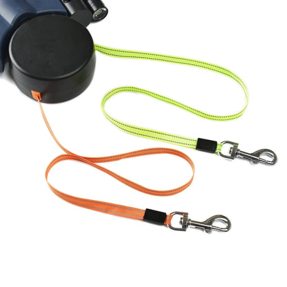 Retractable Dual Dog Leash with LED Lights – 3M Reflective No-Tangle Leash for Small Dogs & Cats