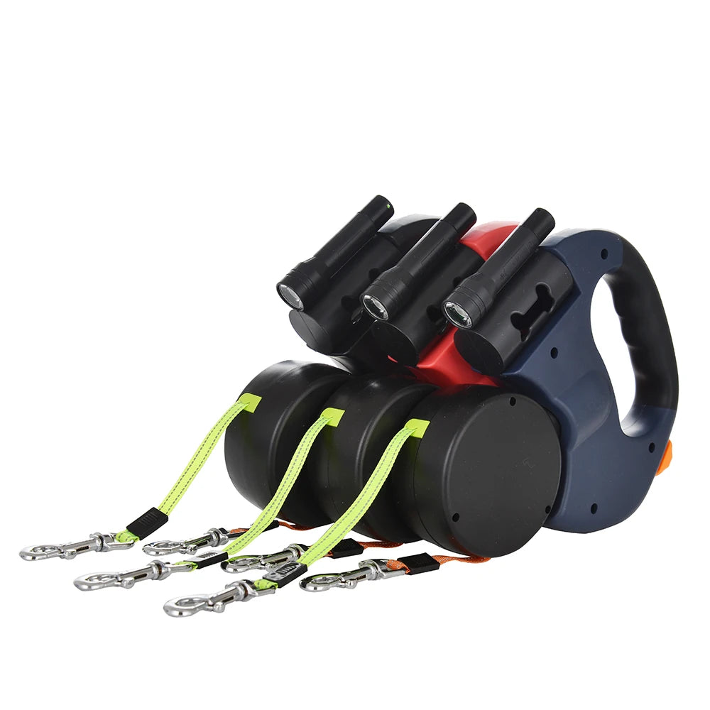 Retractable Dual Dog Leash with LED Lights – 3M Reflective No-Tangle Leash for Small Dogs & Cats