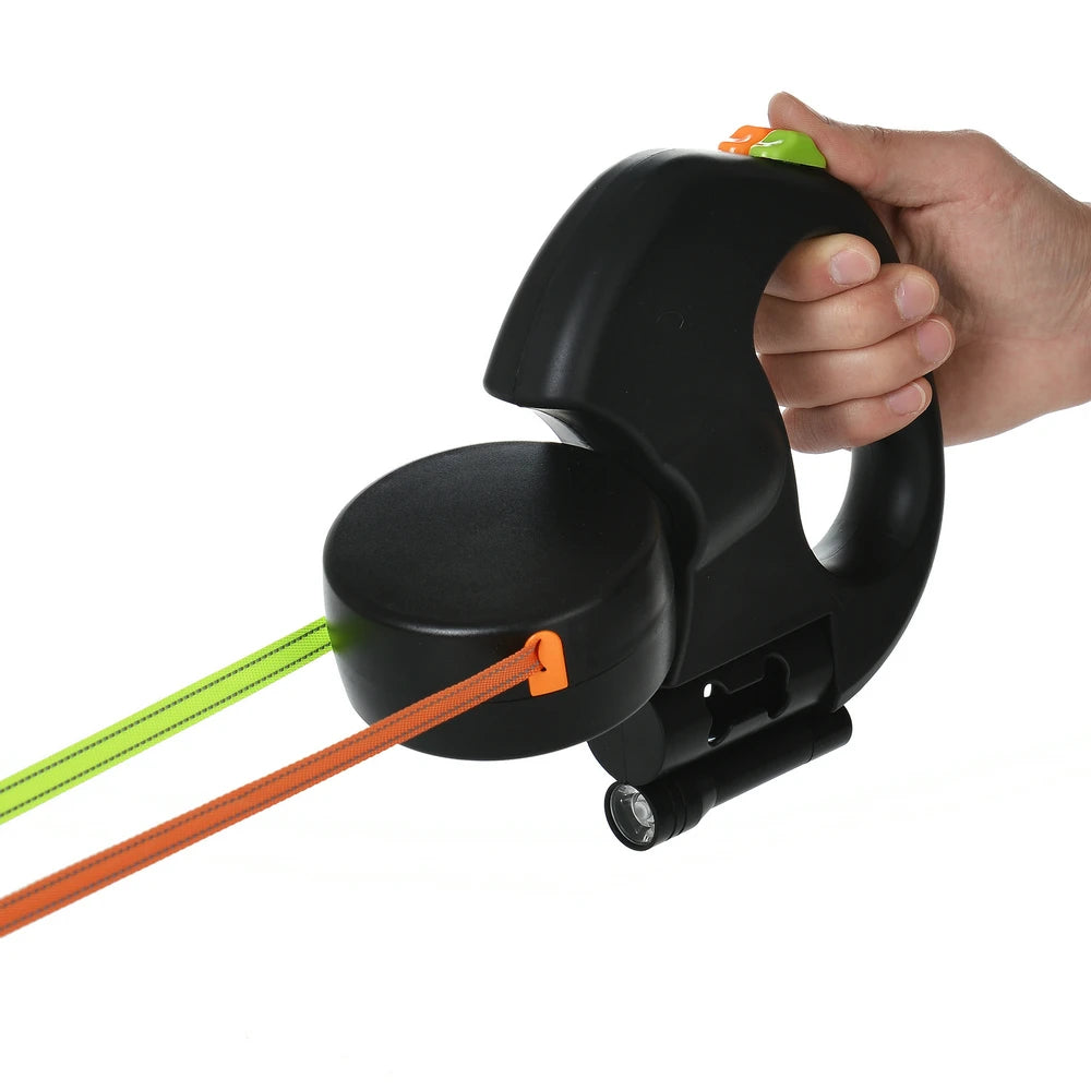 Retractable Dual Dog Leash with LED Lights – 3M Reflective No-Tangle Leash for Small Dogs & Cats