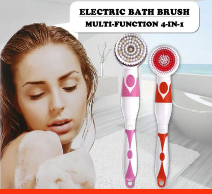 4-In-1 Electric Bath Brush with Long Handle – Waterproof Body Scrubber & Massager
