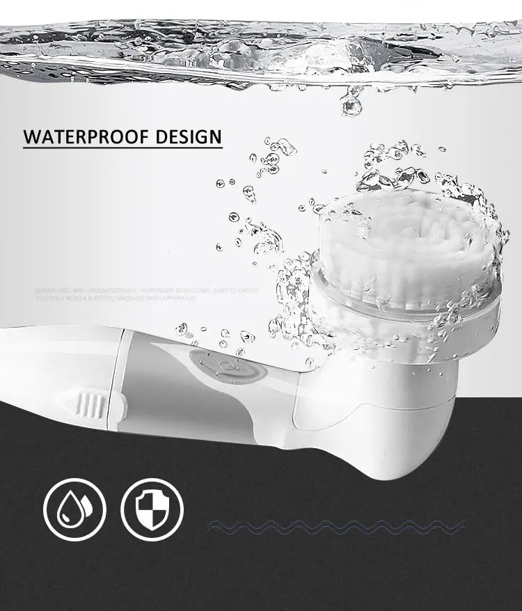 4-In-1 Electric Bath Brush with Long Handle – Waterproof Body Scrubber & Massager