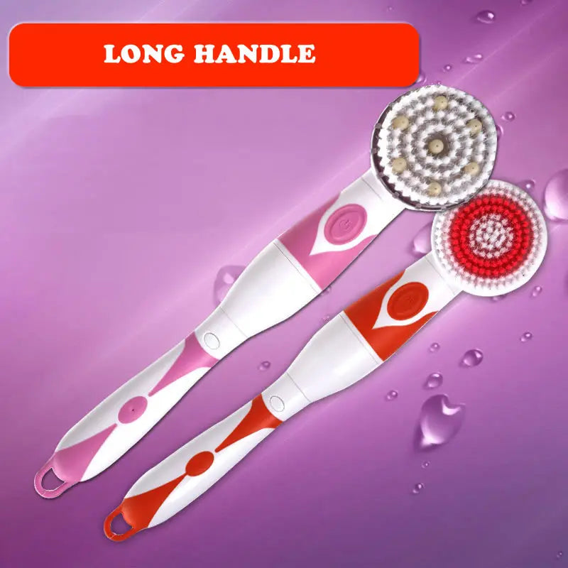 4-In-1 Electric Bath Brush with Long Handle – Waterproof Body Scrubber & Massager