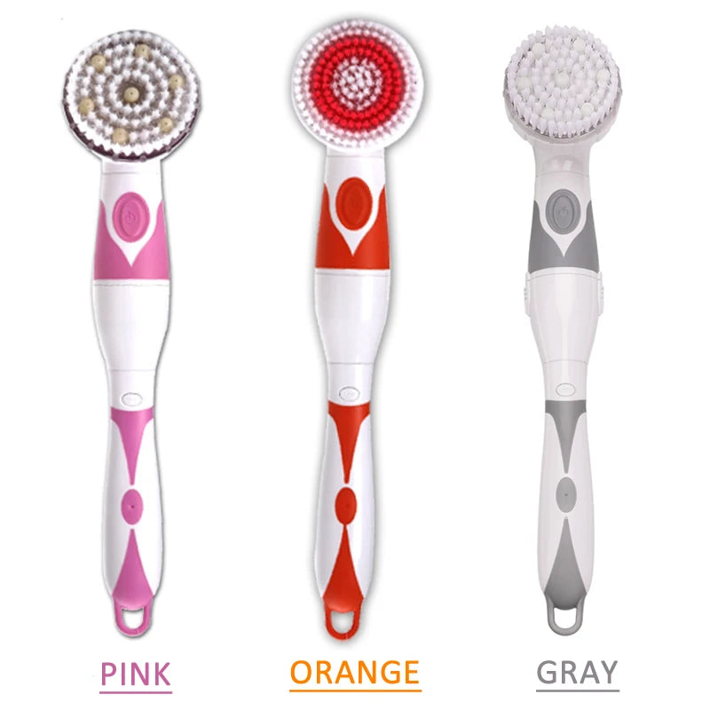 4-In-1 Electric Bath Brush with Long Handle – Waterproof Body Scrubber & Massager