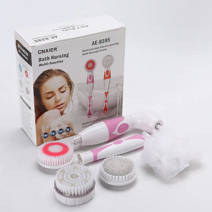 4-In-1 Electric Bath Brush with Long Handle – Waterproof Body Scrubber & Massager
