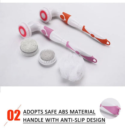 4-In-1 Electric Bath Brush with Long Handle – Waterproof Body Scrubber & Massager