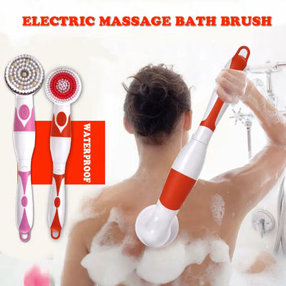 4-In-1 Electric Bath Brush with Long Handle – Waterproof Body Scrubber & Massager