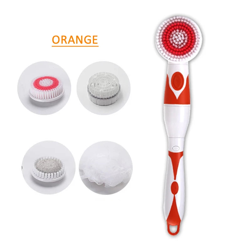 4-In-1 Electric Bath Brush with Long Handle – Waterproof Body Scrubber & Massager