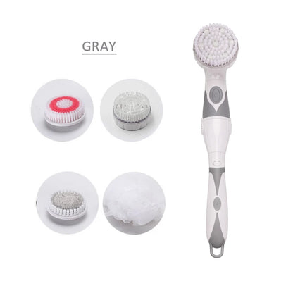 4-In-1 Electric Bath Brush with Long Handle – Waterproof Body Scrubber & Massager