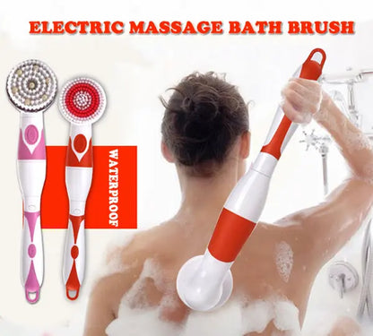 4-In-1 Electric Bath Brush with Long Handle – Waterproof Body Scrubber & Massager