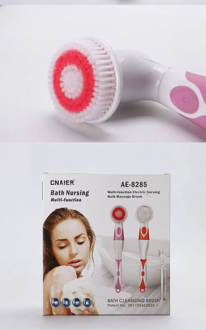 4-In-1 Electric Bath Brush with Long Handle – Waterproof Body Scrubber & Massager