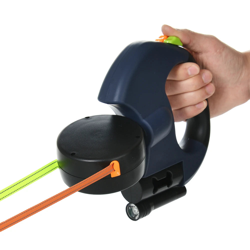 Retractable Dual Dog Leash with LED Lights – 3M Reflective No-Tangle Leash for Small Dogs & Cats