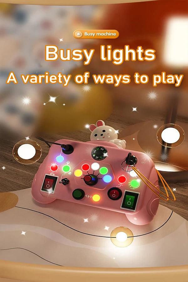 Montessori Busy Board Toy with Light Switch Control, Fine Motor Skill Educational STEM Game, Perfect Travel & Gift for Toddlers