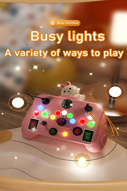 Montessori Busy Board Toy with Light Switch Control, Fine Motor Skill Educational STEM Game, Perfect Travel & Gift for Toddlers