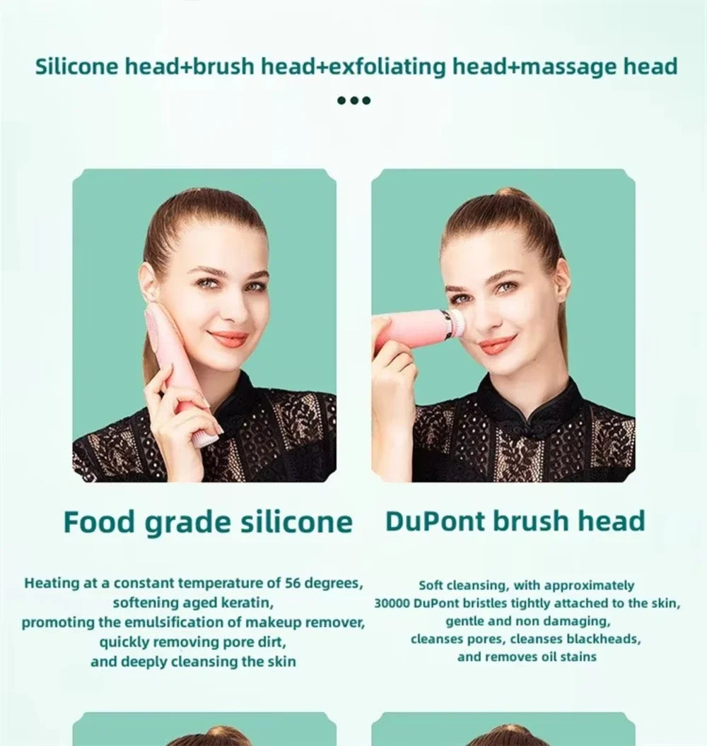 4-in-1 Electric Facial Cleansing Brush | Blackhead Remover, Exfoliator & Skin Massager