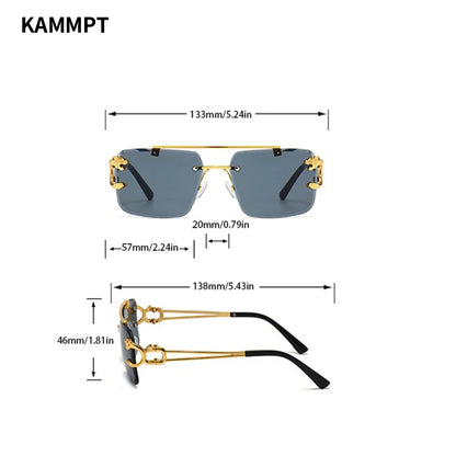 KAMMPT Vintage Rimless Sunglasses – UV400 Gradient Square Shades for Men & Women