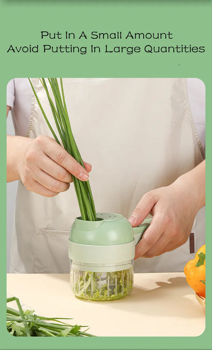 4-in-1 Electric Vegetable Cutter Set – Wireless Chopper, Grinder, Masher & Peeler