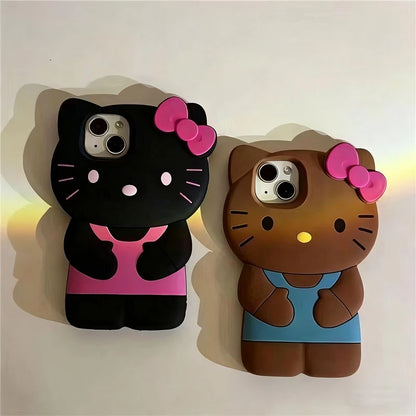 3D Bowknot Kitty Cat Silicone Phone Case – iPhone 4 to 17 Pro Max | Cute Soft Cover