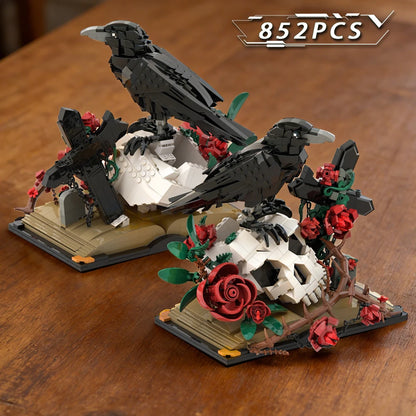 Raven Skull Roses Flower Building Blocks Set , Skull Planter Botanical CollectionKit for Adult, Gift for Christmas, GothicHorror