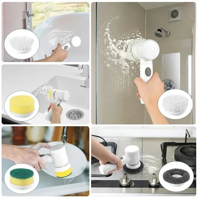 5-in-1 Electric Spin Scrubber with 5 Replaceable Brush Heads