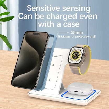 3-in-1 Wireless Charger Stand – 30W Fast Charging for iPhone, Apple Watch & AirPods