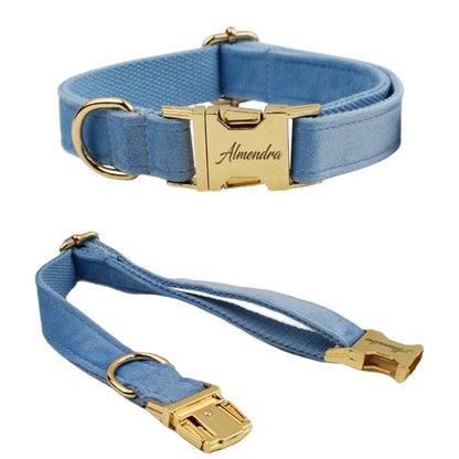 Personalised Velvet Dog Collar – Custom Engraved Name & ID Tag | Adjustable XS–XL