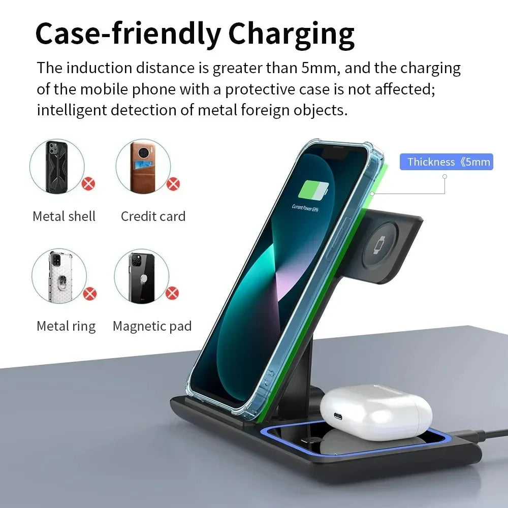 3-in-1 Wireless Charger Stand – 30W Fast Charging for iPhone, Apple Watch & AirPods