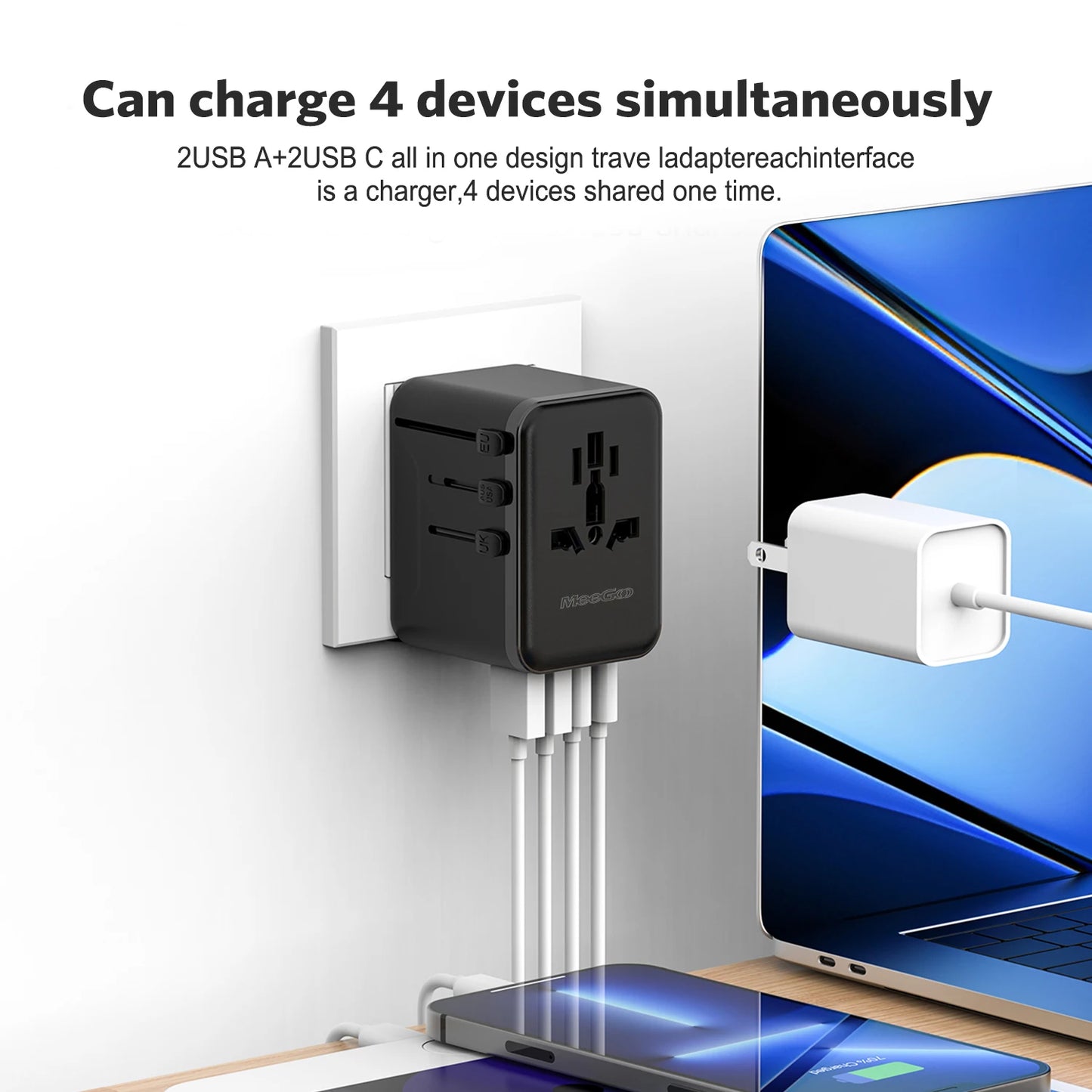 MeeGoo GaN Universal Travel Adapter | 4 Ports | 2500W | EU US JP AU