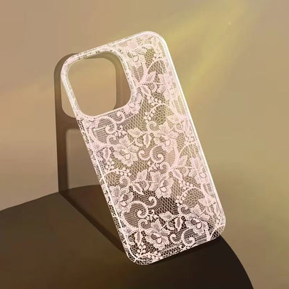 Elegant White Lace Pattern Clear Phone Case – Soft & Shockproof | iPhone 7 to 17 Pro Max, Air, SE, 16E