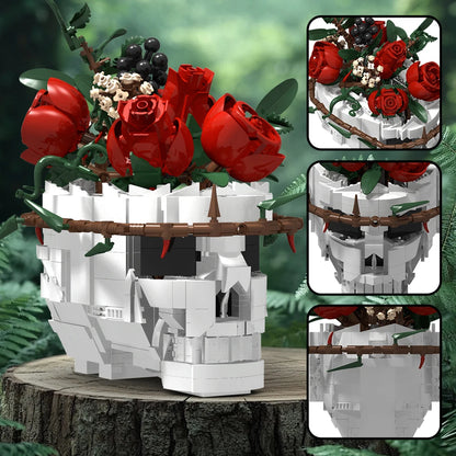 Raven Skull Roses Flower Building Blocks Set , Skull Planter Botanical CollectionKit for Adult, Gift for Christmas, GothicHorror