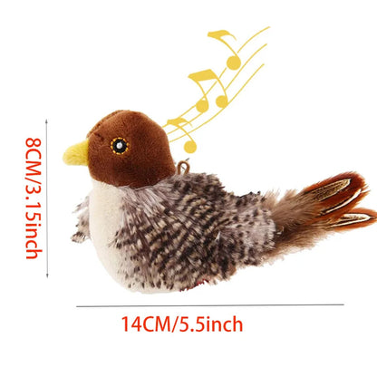 Interactive Cat Toys Flying Bird Cat Toy Flapping Wings Sparrow Catnip Toys Simulated Chirping Bird Plush Toy Pet Cat Toy