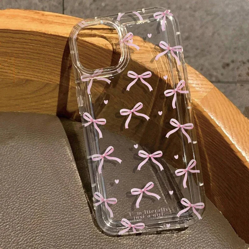Cute Pink Heart Bow Clear Phone Case – Soft TPU, Shockproof & Lightweight | iPhone 11 to 17 Pro Max, Air, Mini, 16E