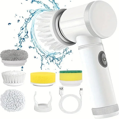 5-in-1 Electric Spin Scrubber with 5 Replaceable Brush Heads