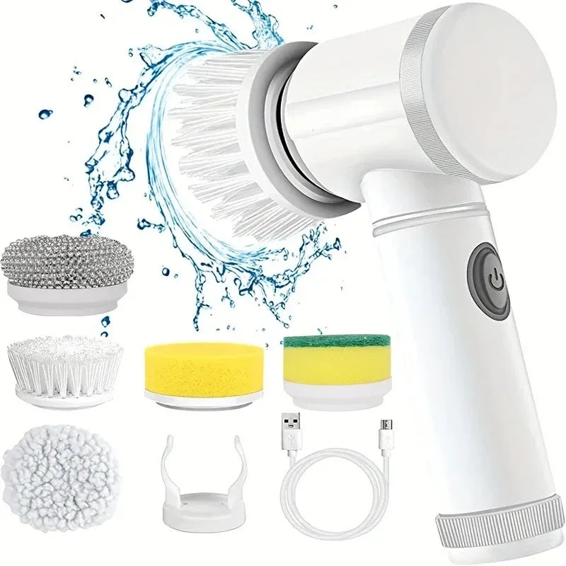 5-in-1 Electric Spin Scrubber with 5 Replaceable Brush Heads
