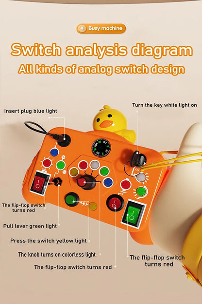 Montessori Busy Board Toy with Light Switch Control, Fine Motor Skill Educational STEM Game, Perfect Travel & Gift for Toddlers