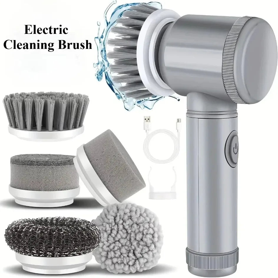 5-in-1 Electric Spin Scrubber with 5 Replaceable Brush Heads