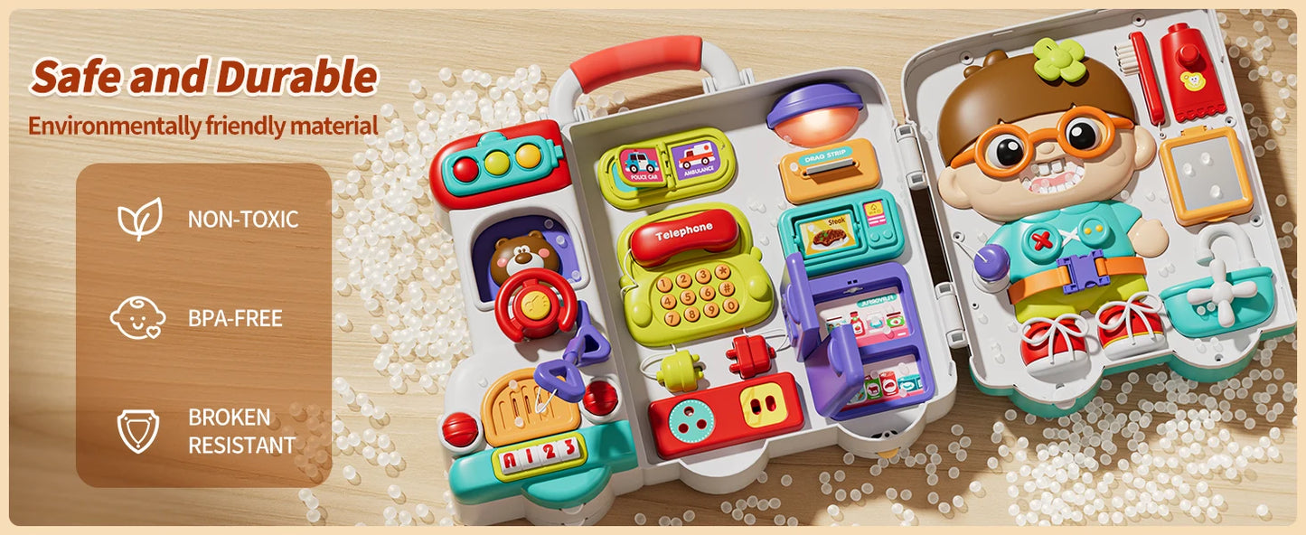 Montessori Busy Board with Switches Sensory Toys for Toddlers to Learn Life Skills