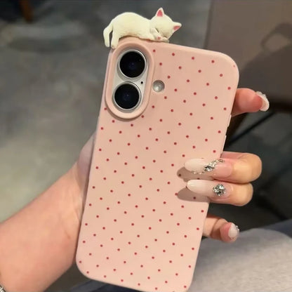 Korea Lovely Polka Dot 3D Cat Phone Case – iPhone 17 16 15 14 13 12 Series