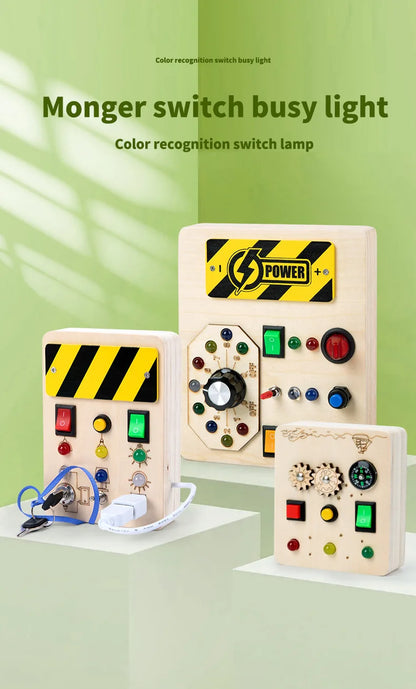Baby Montessori Busy Board LED Light Switches Control Board Sensory Toys Wooden Busy Board Children Games Kids Puzzle Toys Gifts