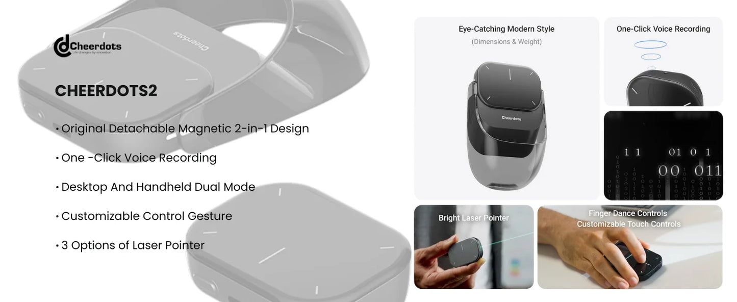 Cheerdots 2 Detachable Air Mouse – Wireless Touchpad & AI Recording