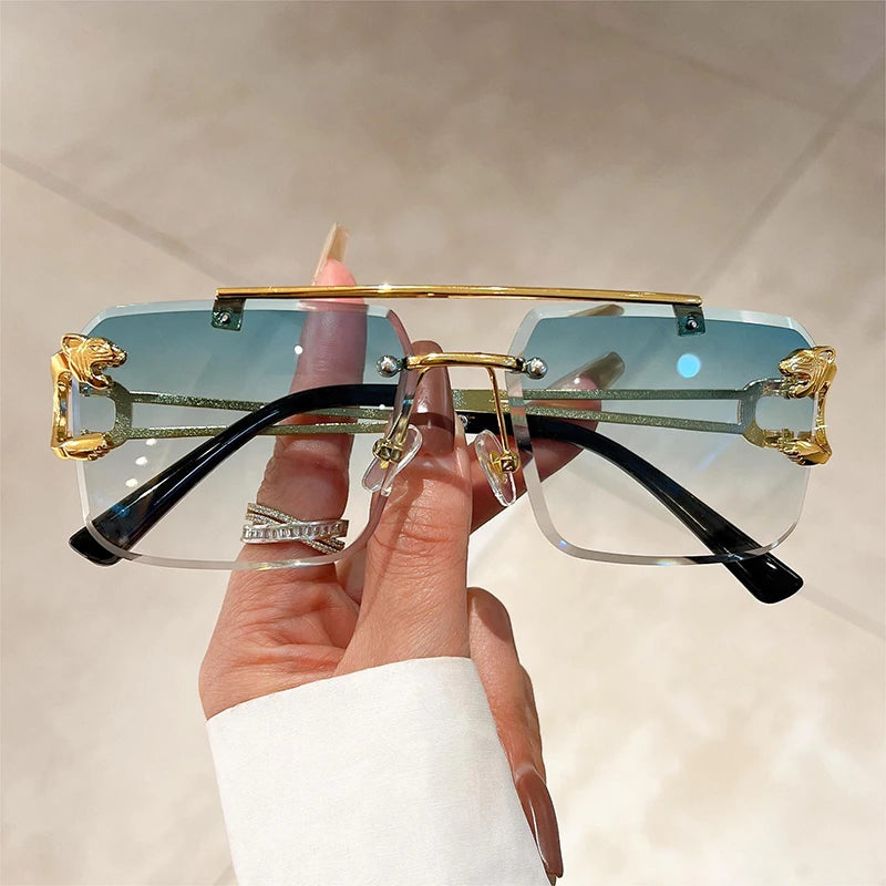 KAMMPT Vintage Rimless Sunglasses – UV400 Gradient Square Shades for Men & Women